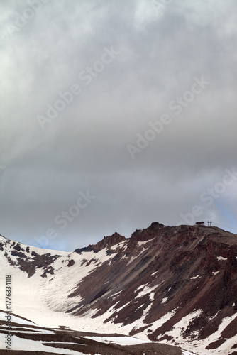 Spring mountains with snow before rain