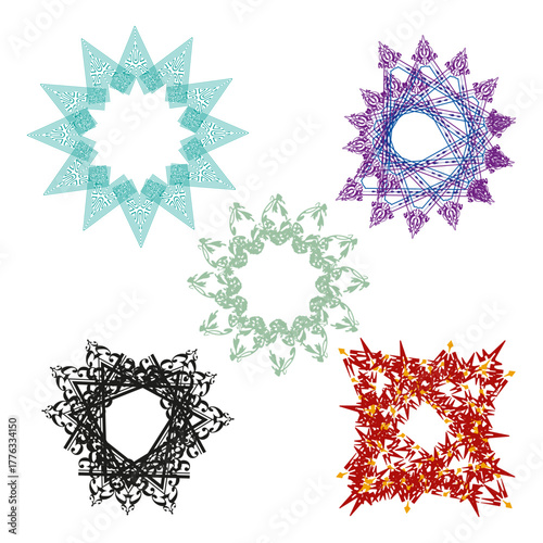 Gear shape icon. Colorful burst symbol. Abstract vector figure. Star pattern element