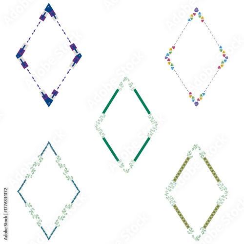 Frame collection icon. Decorative vector border. Green orange accent. White background set