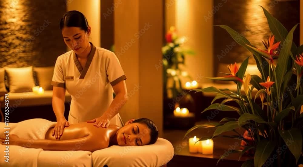 Mulher recebendo uma massagem corporal em um spa. Cuidado e bem-estar.