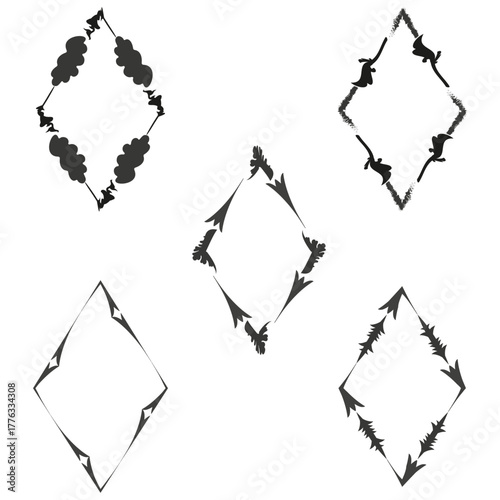 Frame set icon. Ornate vector border. Black outline design. White background collection