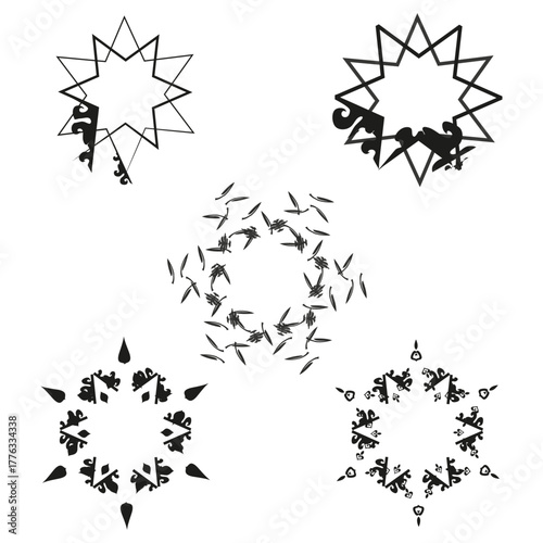 Ornamental star frame. Black abstract burst. Decorative pointed shape. Vector radial symbol