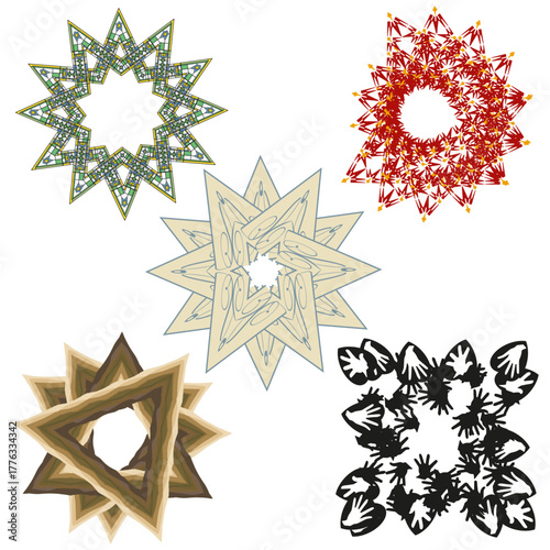 Star cluster icon. Intricate vector design. Multicolor radial shape. White background display