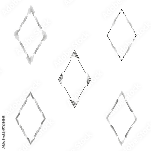 Monochrome wave frame. Black white diamond. Abstract striped shape. Vector modern border