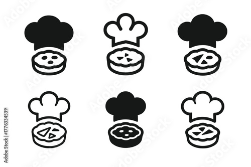 French Cuisine Logos. French cuisine. Set Logo of French cuisine: chef hat with quiche outline. harmonious logo variations of the same emblematic concept, each