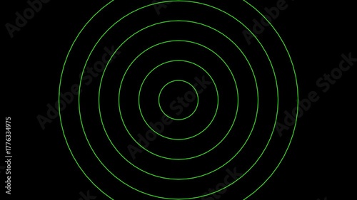 Radar screen concentric circle elements. Animation sound wave. Circle spin target. Radio station signal. Center minimal radial ripple line outline