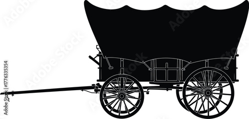 Covered wagon silhouette vector graphic western illustration