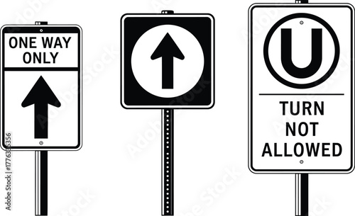 Traffic sign illustration one way only turn not allowed arrow