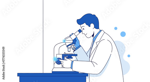 Illustration depicting a scientist using a microscope in a laboratory setting for research