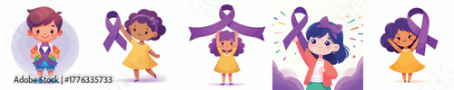vector of a children holding a purple ribbon