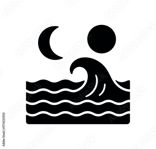 tide flat black solid vector illustration isolated on white background