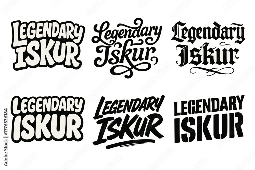 Obraz premium Legendary Iskur Lettering Grid. Legendary Iskur. Set lettering. harmonious lettering variations of the same emblematic concept (Funky cartoon-style lettering,