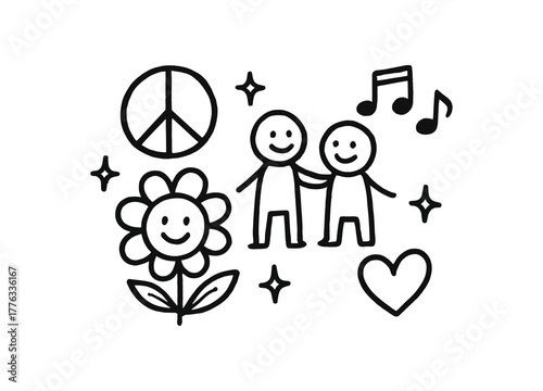 handdrawn cute doodle style harmony vector line illustration