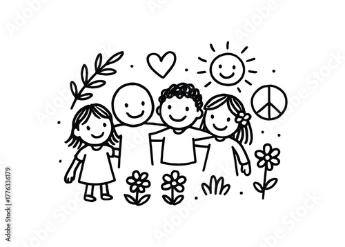 handdrawn cute doodle style unity vector line illustration