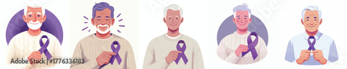 vector of a grandfather holding a purple ribbon