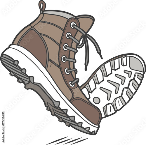 Brown hiking boot illustration with rugged sole for outdoor adventure