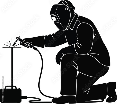 Welding worker silhouette vector image for industrial design