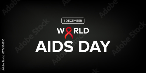 World AIDS DAY 1 december banner with text and red ribbon on grey background.. World HIV awareness day 1 December. Red ribbon with text isolated on grey background. World AIDS Day poster
