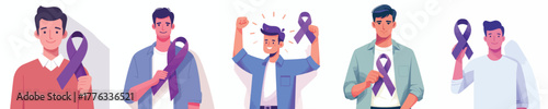 vector of a man holding a purple ribbon