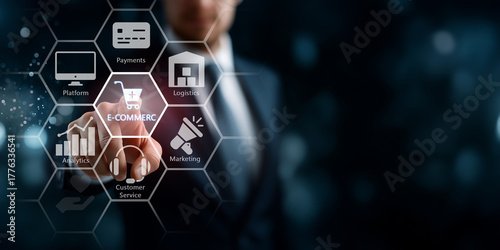 E-Commerce Ecosystem and Online Business Concept,Copy Space