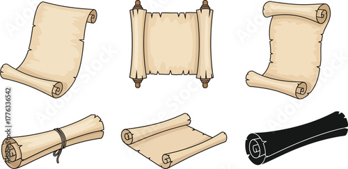 Scrolls collection vector illustration of parchment paper set