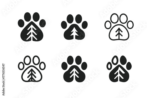 Pet Travel Logos. Pet-friendly travel destinations. Set Logo of Pet-friendly travel destinations: Forest. harmonious logo variations of the same emblematic