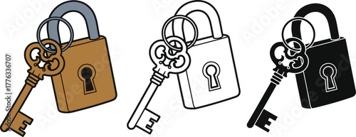 Padlock and key vector illustration security access concept