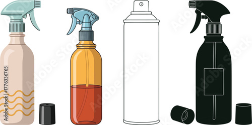 Spray bottles and hairspray illustration for product design
