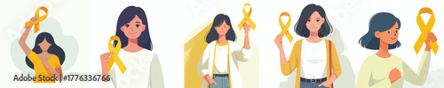vector of a woman holding a yellow ribbon