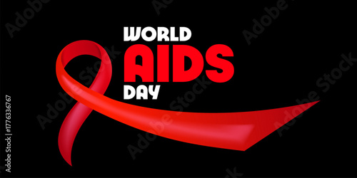 World AIDS DAY 1 december banner with text and red ribbon on grey background.. World HIV awareness day 1 December. Red ribbon with text isolated on grey background. World AIDS Day poster