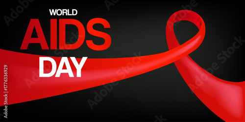 World AIDS DAY 1 december banner with text and red ribbon on grey background.. World HIV awareness day 1 December. Red ribbon with text isolated on grey background. World AIDS Day poster