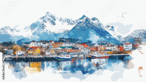 Ushuaia. Ushuaia hand drawn watercolor illustration