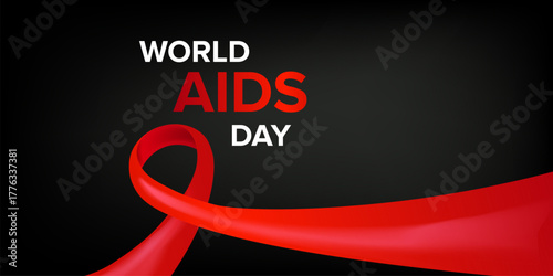 World AIDS DAY 1 december banner with text and red ribbon on grey background.. World HIV awareness day 1 December. Red ribbon with text isolated on grey background. World AIDS Day poster