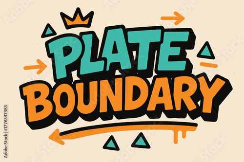 Graffiti Plate Art. Plate Boundary ? Graffiti Simplified; thick bubble/block letters on a tilted baseline; flat spray fills with bold outline and a few clean