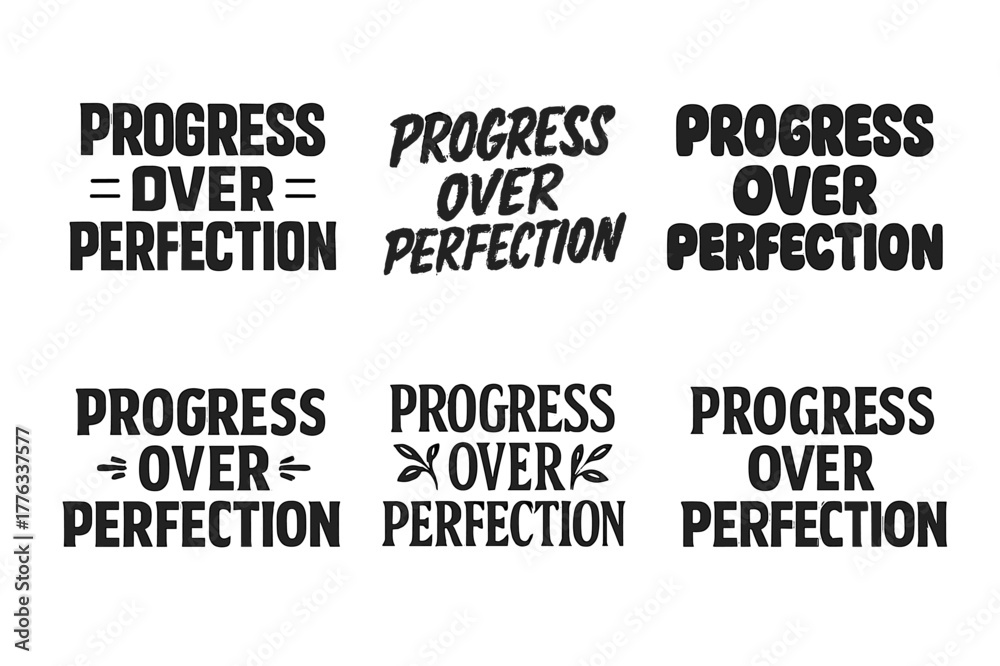Obraz premium Harmonious Lettering Grid. Progress over perfection. Set lettering. harmonious lettering variations of the same emblematic concept, each with different