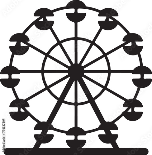 Ferris wheel vector graphic icon representing a classic amusement park ride or carnival attraction at a fairground
