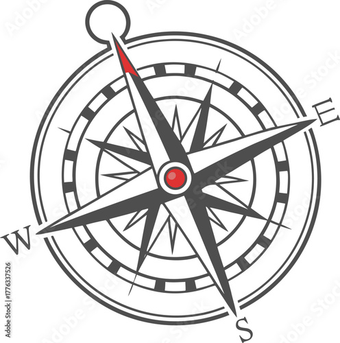 Vintage compass rose navigation illustration on white background