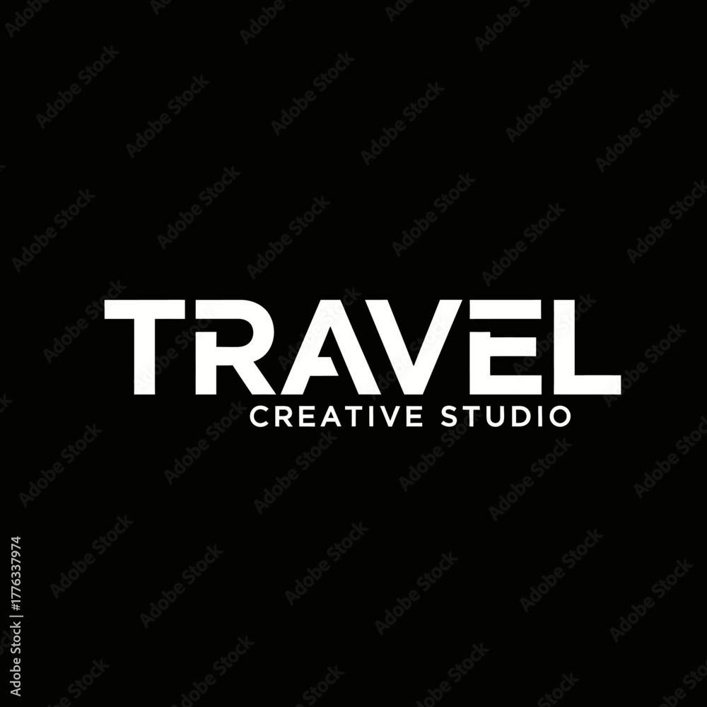 Fototapeta premium The logo features the word TRAVEL in bold white letters, with the words CREATIVE STUDIO below.