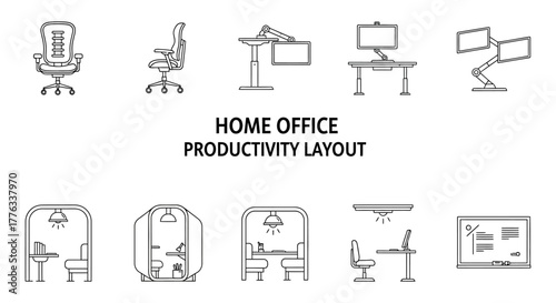 home office productivity layout planning a modern workspace maximizing focus  creativity illustrating interior design  workplace ergonomics