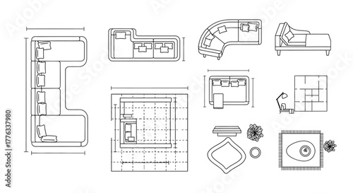 furniture layout plan sofas carpet bookcase  lamp creating stylish interior design options ideal for space planning and modern living rooms.