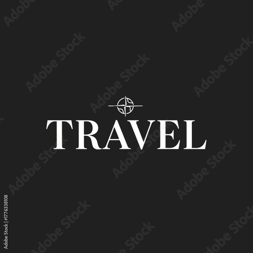 A minimalist black and white logo featuring the word 'TRAVEL' in a serif font with a stylized compass rose icon above it, symbolizing exploration and adventure.