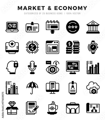 Set of Market & Economy Icons. Simple line art style icons pack.
