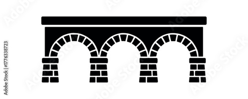 stone girder bridge flat black solid vector illustration isolated on white background