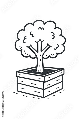 handdrawn cute doodle style urban tree planter vector line illustration