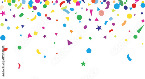 Colorful Confetti Falling on White Background Celebration Party and Joy