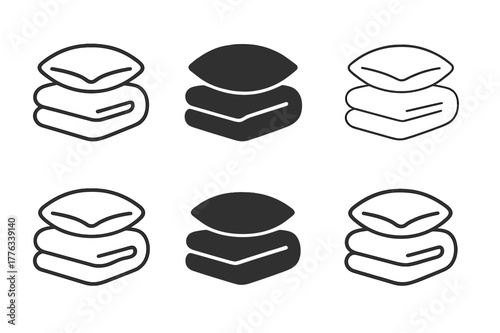 Bedding Logo Variations. Bedding design. Set Logo of Bedding design: layered pillow and blanket icons. harmonious logo variations of the same emblematic