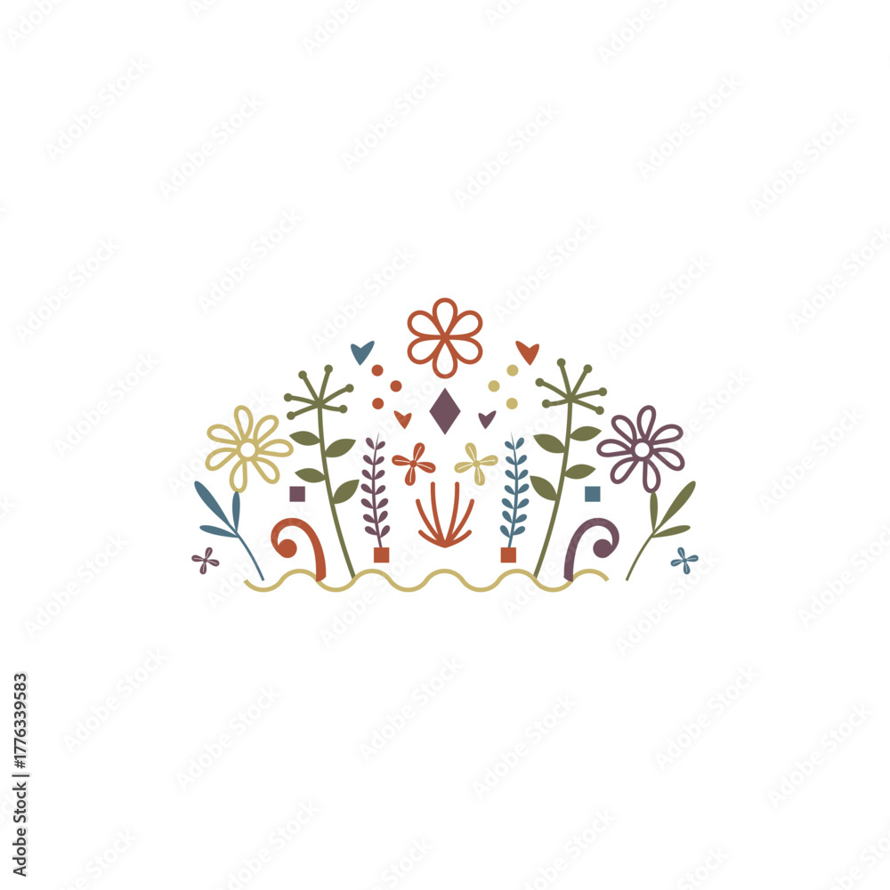 Obraz premium Colorful Decorative Folk Flower Illustration