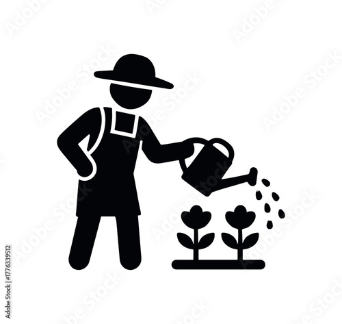 urban gardener watering can flat black solid vector illustration isolated on white background
