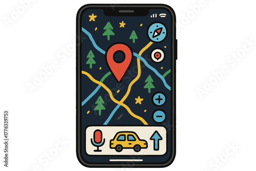Colorful Smartphone Navigation UI. Smartphone navigation UI. Colorful Hand-drawn doodle Children illustration Smartphone navigation UI smartphone frame, home