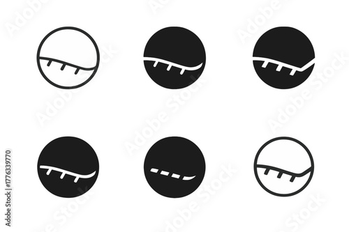 Pillowcase Seam Logos. Pillowcase seam. Set Logo of Pillowcase seam: stitched fabric edge detail. harmonious logo variations of the same emblematic concept,